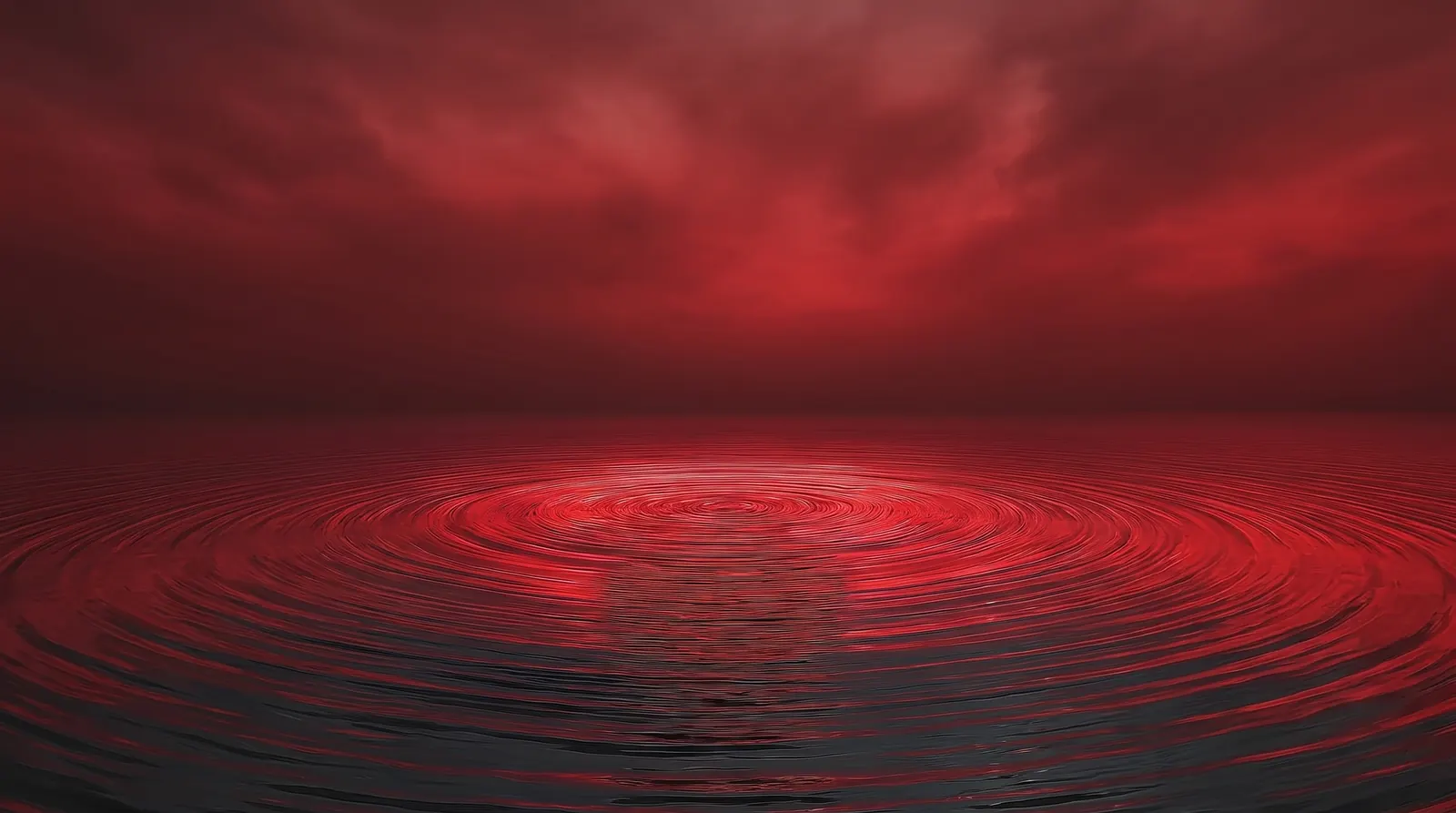 Concentric red ripples spreading across dark water