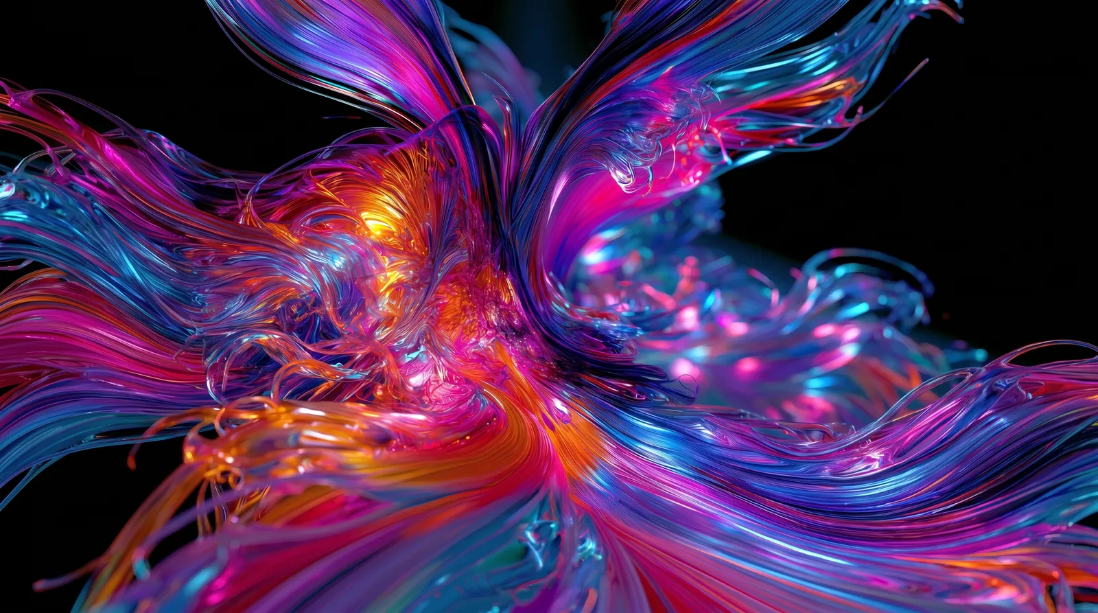 A luminous violet and pink iris-like form opening into darkness